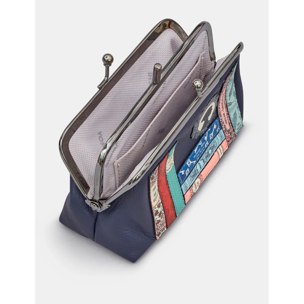 Yoshi Jane Austen Bookworm Navy Leather Triple Frame Purse