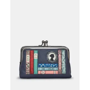 Yoshi Jane Austen Bookworm Navy Leather Triple Frame Purse