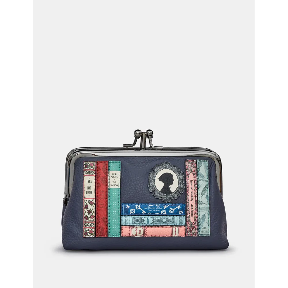 Yoshi Jane Austen Bookworm Navy Leather Triple Frame Purse
