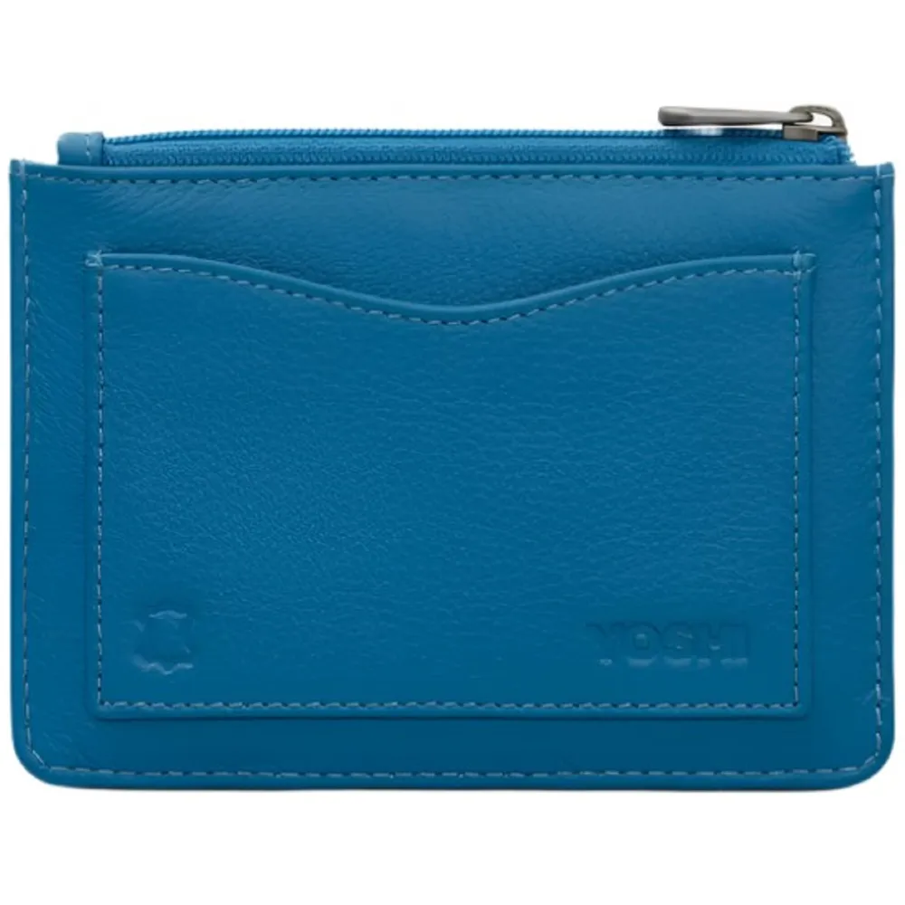 Yoshi Peacock Plume Zip Top Petrol Blue Leather Purse