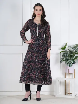 Zehra Black Floral Embroidered Georgette Kurta
