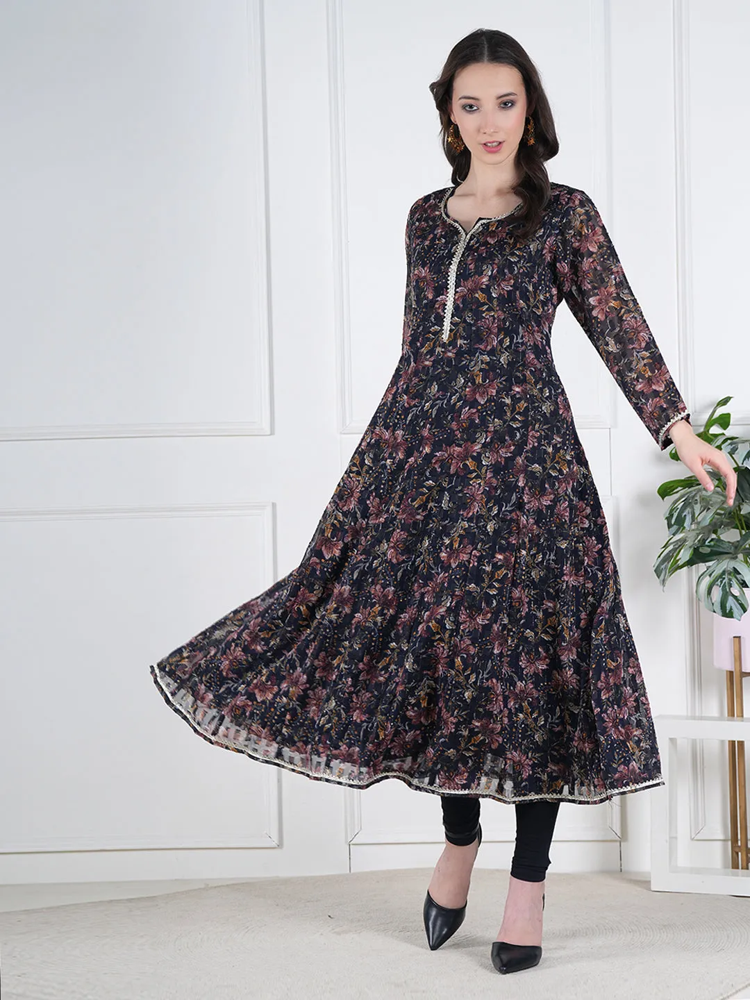 Zehra Black Floral Embroidered Georgette Kurta