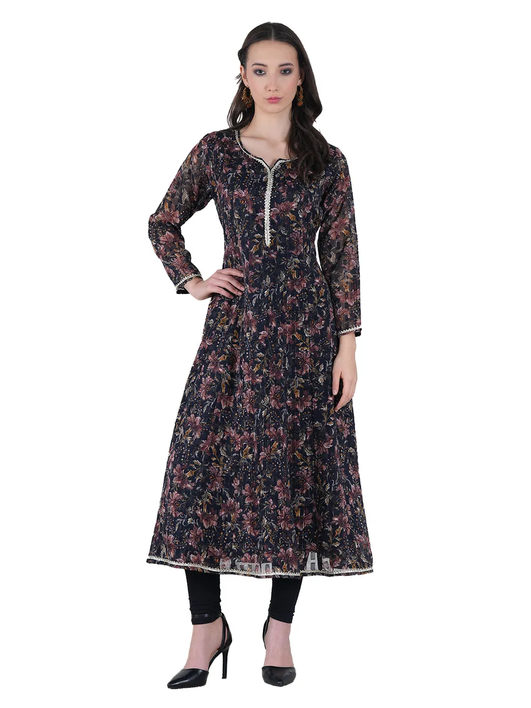 Zehra Black Floral Embroidered Georgette Kurta