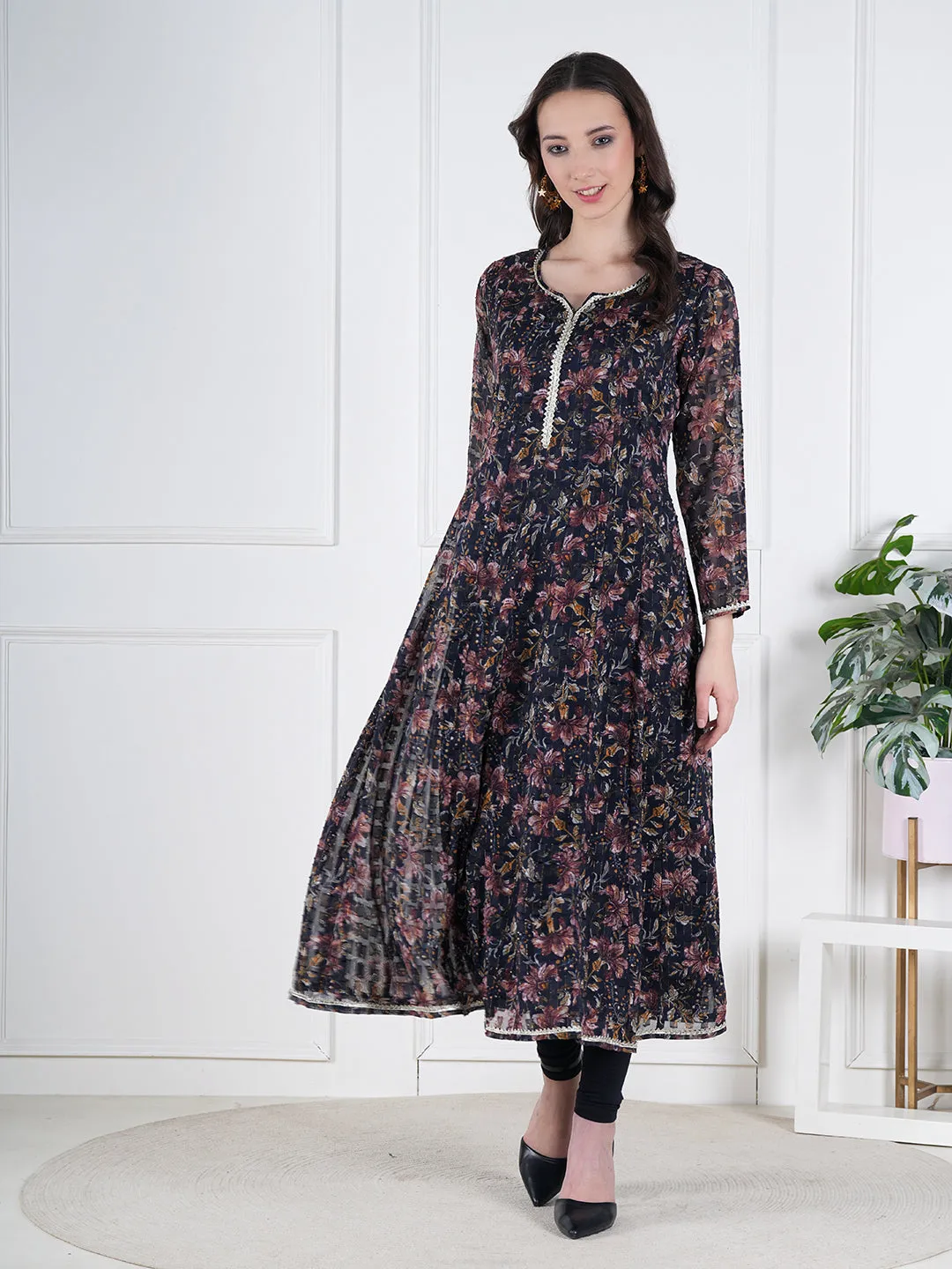 Zehra Black Floral Embroidered Georgette Kurta