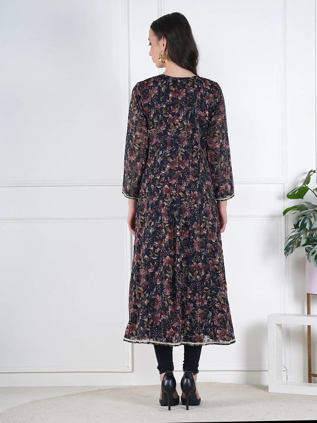 Zehra Black Floral Embroidered Georgette Kurta